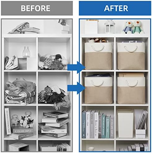 Temary Cube Storage Bins 11 x 11 Fabric Storage Baskets 4 Pack Storage Cubes Baskets for Gift Empty, Cube Organizer Bins Cloth Basket for Storage (White&Khaki) - Image 6