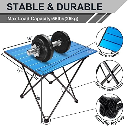 MSSOHKAN Camping Table Folding Portable Camp Side Table Aluminum Lightweight Carry Bag Beach Outdoor Hiking Picnics BBQ Cooking Dining Kitchen Blue Small - Image 3