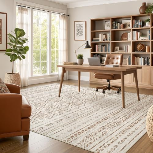 Nakagishi Area Rug Living Room Rugs: 10x14 Large Soft Machine Washable Boho Moroccan FarmNeutral Stain Resistant Indoor Floor Carpet for Bedroom Under Dining Table Home Office Decor-Brown - Image 5