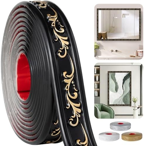 Black Gold Crown Molding Peel and Stick, 1.8" x16.4FT Flexible PVC Wall Trim, Self-Adhesive Mirror Frame Border for Home Decor, Molduras Decorativas para Paredes by TopZenMarketplace