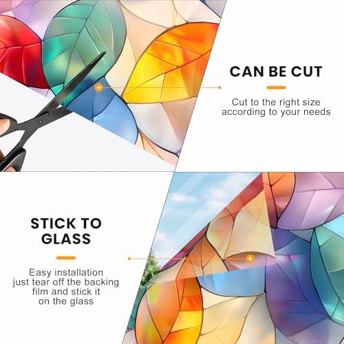 Stained Glass Window Privacy Film Static Cling - Rainbow Glass Decorative Sun Blocking Window Covering, Non-Adhesive Removable Stickers for Home & Office, 17.5" x 39.3" - Image 6