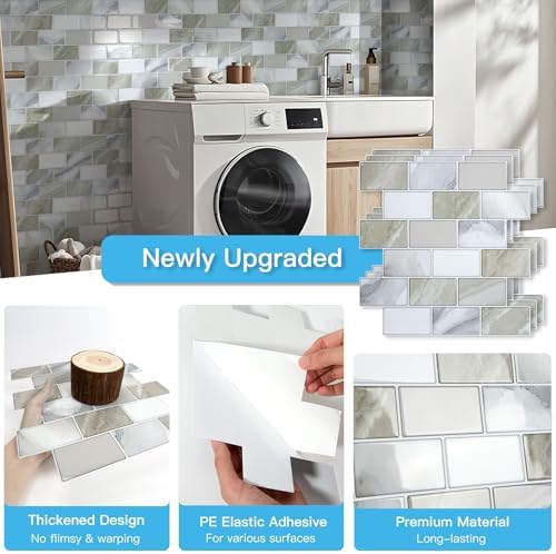 Art3d 10-Pack Subway Peel and Stick Backsplash, Beige & White, 12 x 12 Inch - Image 5