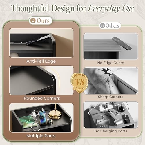 Huuger Nightstand with Charging Station, USB-C Port, End Table - Image 5