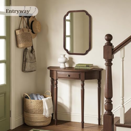 WallBeyond 22" x 30" Wood Mirror Rounded Corner Arch Wall Mirror with Wood Frame for Entryway, Living Room or Bedroom Home Decor [22" x 30" Walnut Color] - Image 3