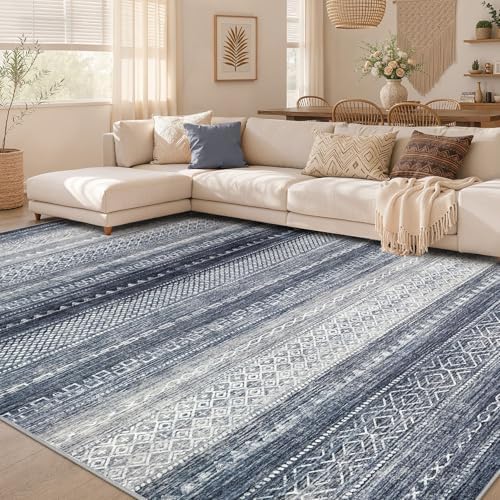 6x8 Area Rugs Living Room: Washable Boho Large Neutral Soft Rug Modern Stain Resistant Moroccan Indoor Non Slip Floor Carpet for Bedroom Nursery Kids Playroom Office Dining Room Dorm- Blue by NakagishiAreaRug