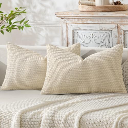 MIULEE Decorative Lumbar Throw Pillow Covers 12x20 in Neutral Cream 2 Pack by MIULEE