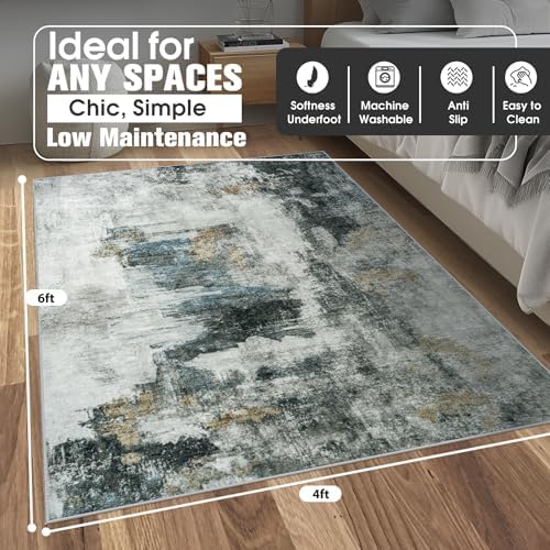 4x6 Area Rugs for Living Room Washable Bedroom Dining Room Black Gold - Image 2