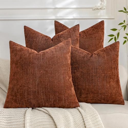 Set of 4 Soft Textured Decorative Throw Pillow Covers 24x24 Inch Cozy Farmhouse Cushion Cover Square Accent Pillow Cases for Bed Couch Sofa Living Room, Rust by Cozoomy