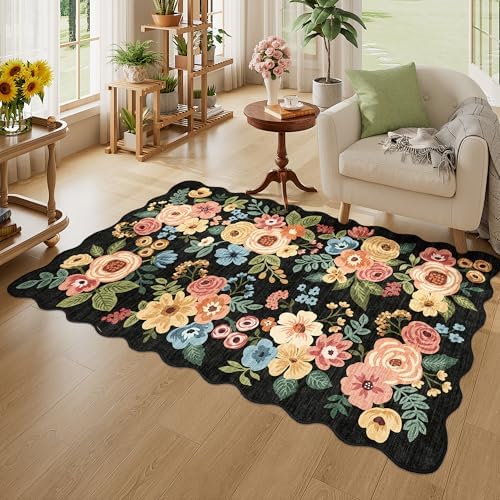 DUKINO 3x5 Area Rugs, Non Slip Floral Washable Rug for Bedroom, Black - Image 3