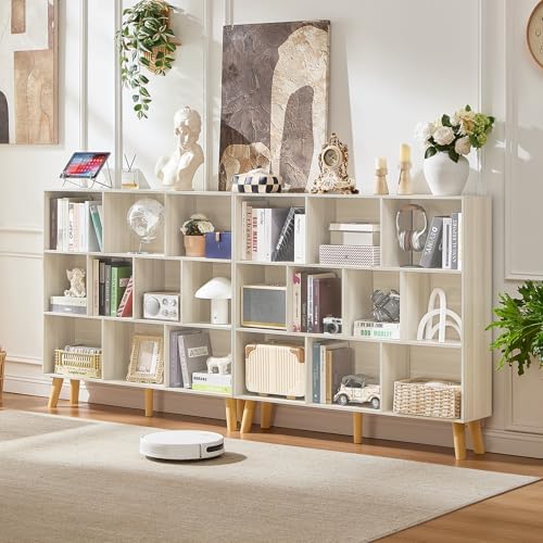 LEYAOYAO 10 Cube Bookshelf,Mid-Century Modern Bookcase with Legs,Light Grey - Image 5