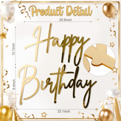 Yousoontic Happy Birthday Sign for Backdrop, 23 x 20 Inch, Stylish, Gold - Image 2