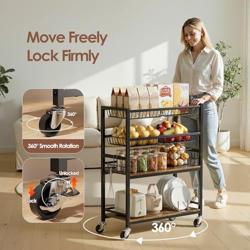 Fruit Vegetable Storage Cart, 4 Detachable Basket - Image 3