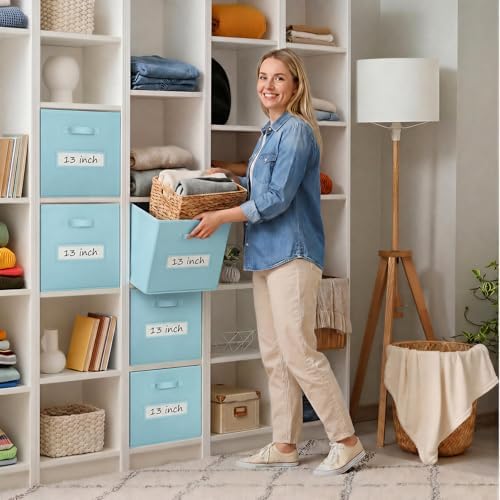 Storage Bins,13 Inch Cube Storage Bin with Labels,6pcs,Sky Blue - Image 7