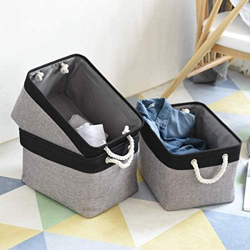 TheWarmHome Collapsible Storage Bin for Shelves - 16x12x8 inch Large 3 Pack Storage Basket for Organizing with Rope, Fabric Storage Cubes for Organizer Toy Cloth Gift Closet (Black & Grey) - Image 4