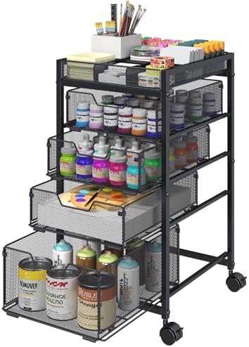 Rolling Utility Cart with 4 Drawers, Craft Organizer and Storage Carts with DIY Divider, Lockable Wheels Storage Organizer for Art Supplies, Store for Brushes & Paints & Small Parts(Patent Pending) by Hayexiha