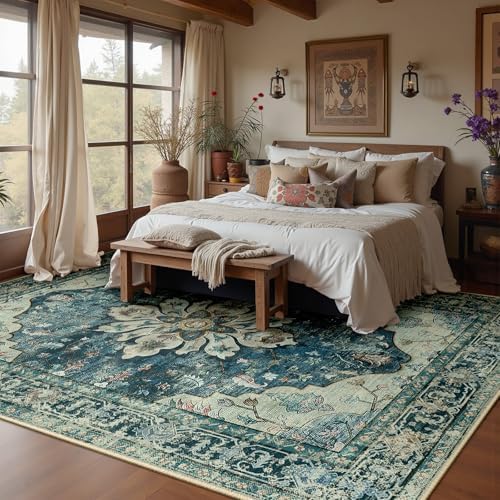 RELEANY Washable Area Rug, Large 10'x12', Blue/Vintage Dark Blue - Image 2