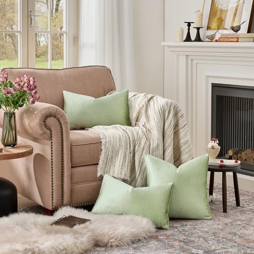 GIGIZAZA Sage Green Velvet Throw Pillow Covers 12x20 Pack of 2 - Image 3