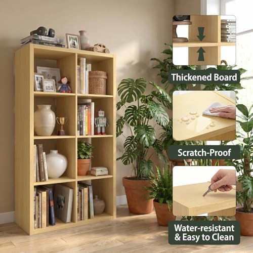 WannabeMyself【2026 Wooden Thick Frame】 8 Cube Storage Organizer with Anti-Tipping Kits, Reversible Open Back Book Shelf,Bookcase for Living Room,Bedroom,Entrance Hall,Office,11.6×48×24.6,Oak Color - Image 3