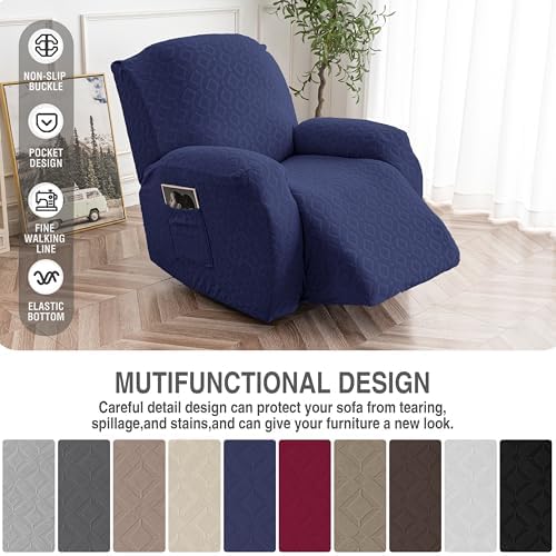 Genina Waterproof Recliner Chair Cover,1 Seat Couch Cover,Navy Blue - Image 5