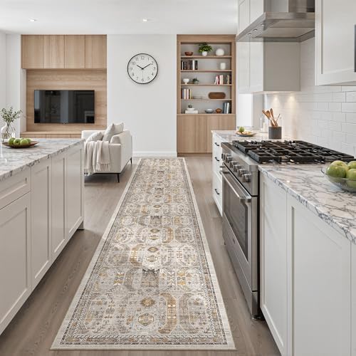Madane Hallway Runner Rug 2'6''x14' Kitchen Runners Vintage, Brown/Gold - Image 2