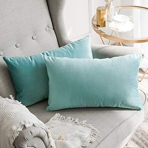 MIULEE 12x20 Inch Lumbar Velvet Throw Pillow Covers Aqua Green by MIULEE