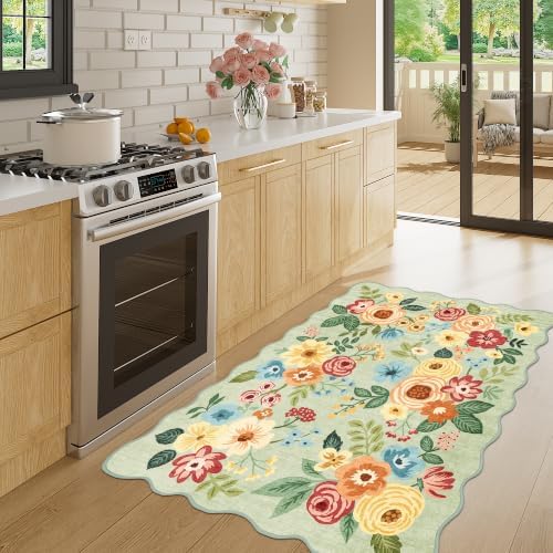 DUKINO 3x4 Rug, Non Slip Floral Washable Area Rug for Entryway, Green by DUKINO