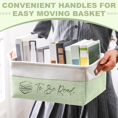 Marsui 1 Pcs TBR Basket Book Storage Bin Bookish Gifts, Green White - Image 3