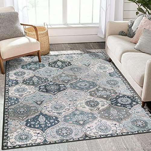 Lahome Moroccan Trellis Washable Rugs, 3x5 Area Rug for Bedroom Living Room, Indoor Non-Slip Small Oriental Accent Throw Carpet for Kitchen Entryway Bathroom Office Elise, Blue by Lahome