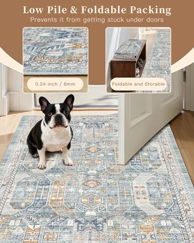 Madane Washable Runner Rug 2x6 Runners for Hallways Non Slip, Blue/Gold - Image 6