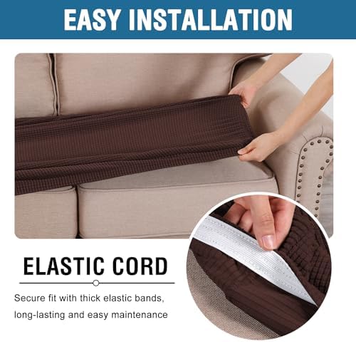 H.VERSAILTEX Super Stretch Individual Seat Cushion Covers Sofa Covers Couch Cushion Covers Slipcover Sets Thick Jacquard Textured Twill Fabric (1 Piece Loveseat Cushion Cover, Chocolate) - Image 5