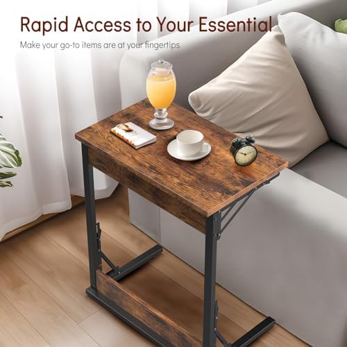 Tatub 24" TV Tray Table, Folding C Shaped End Table, Small Sofa Side Laptop Desk for Living Room, Bedroom, Rustic Brown - Image 5