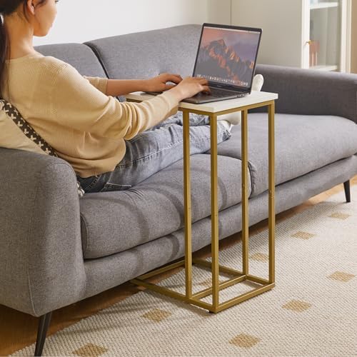 Aibiju Small Side Tables C Shaped, End Table, Small Table Stand for Living Room Bedroom, Little Bedside Table 16x12x25 inch White+Gold YD-TM051WG-2 - Image 2