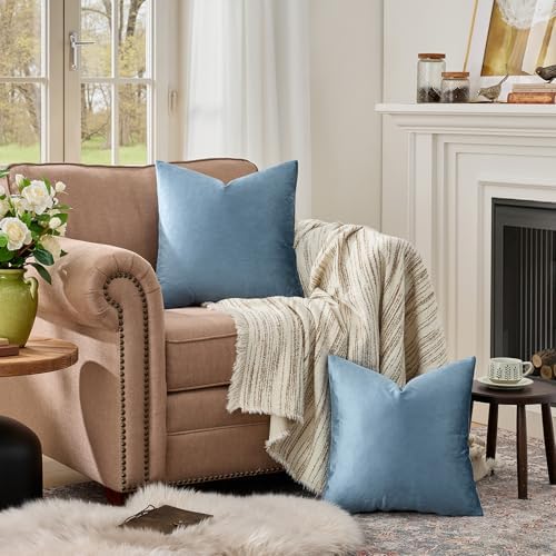 GIGIZAZA Stone Blue Velvet Throw Pillow Covers Big 26x26 Pack of 2 - Image 7