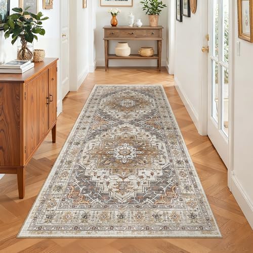 Madane Washable Runner Rug 3x6 Runners for Hallways Non Slip, Turmeric/Grey - Image 3