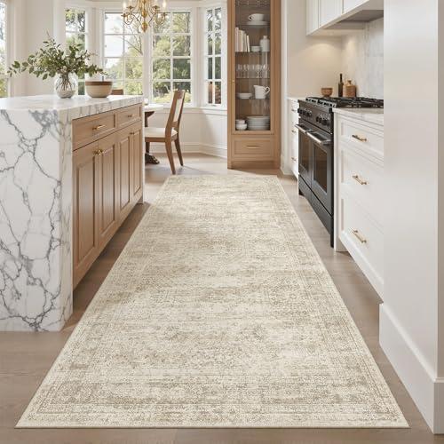 Soalmost Washable 4x8 Hallway Runner Rug Non-Slip Kitchen Entry Rugs Beige by Soalmost