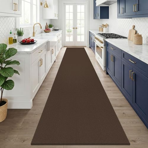 KOZYFLY 3x14 Runners Rugs for Hallway, Long Washable Runner Rug, Non Slip Rubber Backed Kitchen Runner, Flatweave Entryway Rug, Floor Carpet for Entry, Aisle, Hall, Brown/Dark Brown - Image 2
