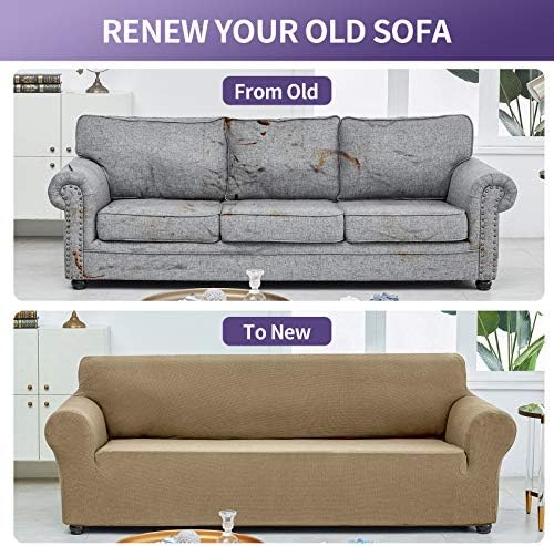 Joccun Stretch Loveseat Couch Cover Slipcover, 1-Piece Sofa Cover for 2 Cushion Couch Spandex Jacquard Washable Furniture Protector Cover for Living Room,Kids,Pets（Loveseat,Tan） - Image 6