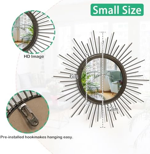 Sunburst Spoked Mirrors for Wall Boho Home Round Wall Art Mirror Classic Metal Modern Hanging Mirror Living Room Hallway Bathroom Bedroom Office Vanity Entryway - Image 7