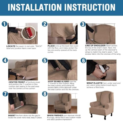 H.VERSAILTEX Wingback Chair Covers Velvet Plush Wing Chair Slipcover 1 Piece High Stretch Wing Back Chair Slipcovers Sofa Cover Furniture Cover with Elastic Bottom, Camel - Image 6