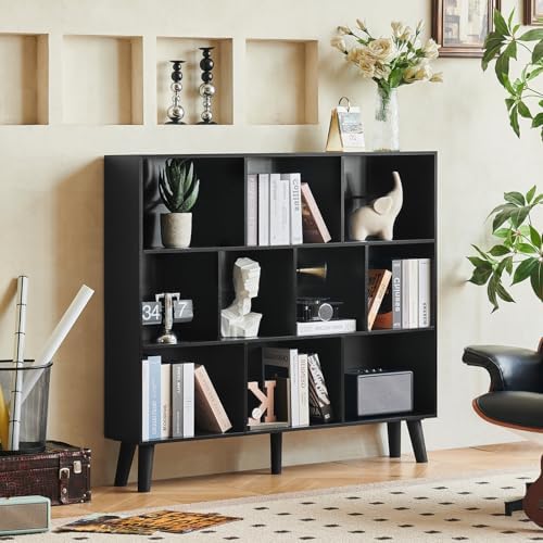 LEYAOYAO 8 Cube Bookshelf, Mid-Century Modern Book Shelf with Legs, Black by LEYAOYAO-Findtheshiningpointofyourideallife%EF%BC%81