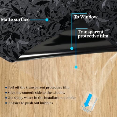 Bloss Blackout Window Privacy Film, 100% Sun Blocking Privacy Cover for Glass, Removable Room Darkening Black Out Window Tint, Static Cling Frosted Glass Film (Black/Tulip, 29.5" x 78.7") - Image 5