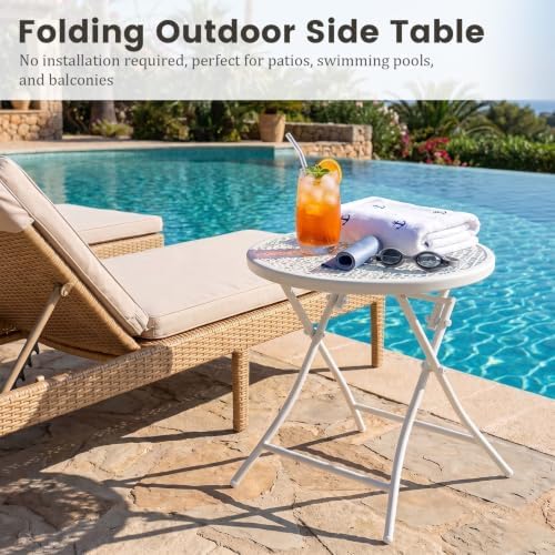 TeoKJ Folding Small Outdoor Side Table, Anti Rust Patio Metal Table - Image 4