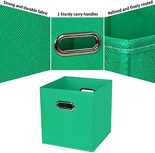 Black Fabric Cubby Storage Bins,13x13x13 Inches ,Cube Organizer Bin Foldable Storage Boxes with Dual Handles Fabric Organizer Box and collapsible Storage basket,Set of 6,Green - Image 7