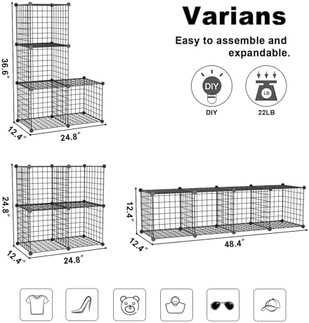 C&AHOME Wire Cube Storage,4-Cube Storage Organizer Metal, Wire Grids, Black - Image 3