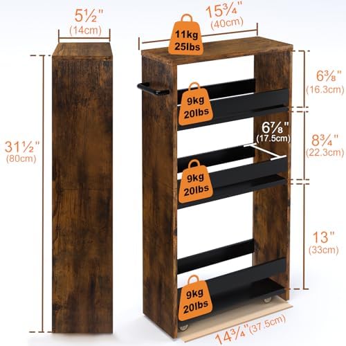TEAMIX Slim Rolling Storage Cart, Wood 4-Tier Narrow Kitchen/Laundry Cart - Image 6