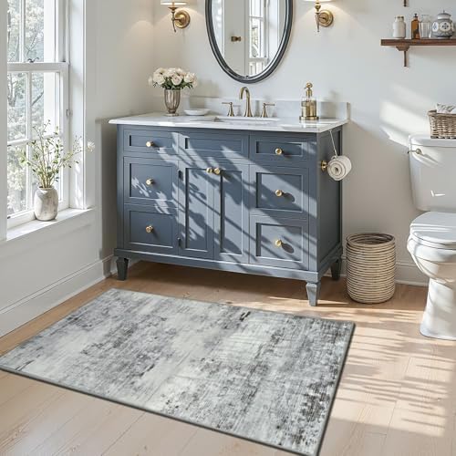 Toneed Washable 2x3 Grey Area Rug with Non-Slip Backing for Entryway - Image 4