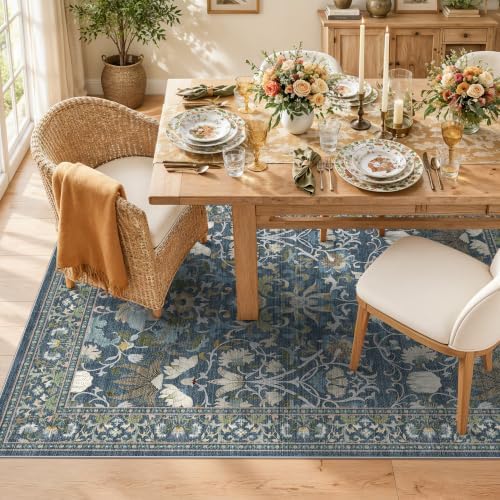 Living Room 6x8 Area Rugs: Farmhouse Washable Ultra Soft Carpet for Bedroom Nursery Indoor Stain Resistant Luxury Rug for Dining Room Non-Slip Durable Floor Mat for Pet Owners(6x8, Blue) - Image 3