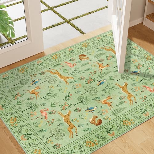 DUKINO 2x3 Entryway Rug, Washable Door Mat Animal Kitchen Rug, Light Green by DUKINO