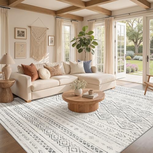Nakagishi Area Rug Living Room Rugs: 7x9 Large Soft Machine Washable Boho Moroccan FarmNeutral Stain Resistant Indoor Floor Carpet for Bedroom Under Dining Table Home Office Decor-Grey - Image 2