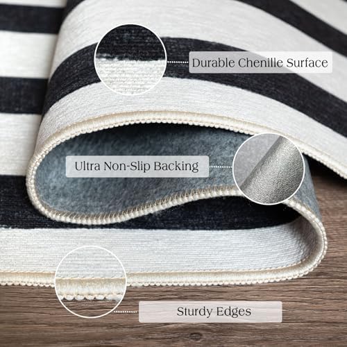 Black and White Striped Entry Rug, 3x5 Non-Slip Indoor Outdoor Rugs - Image 2